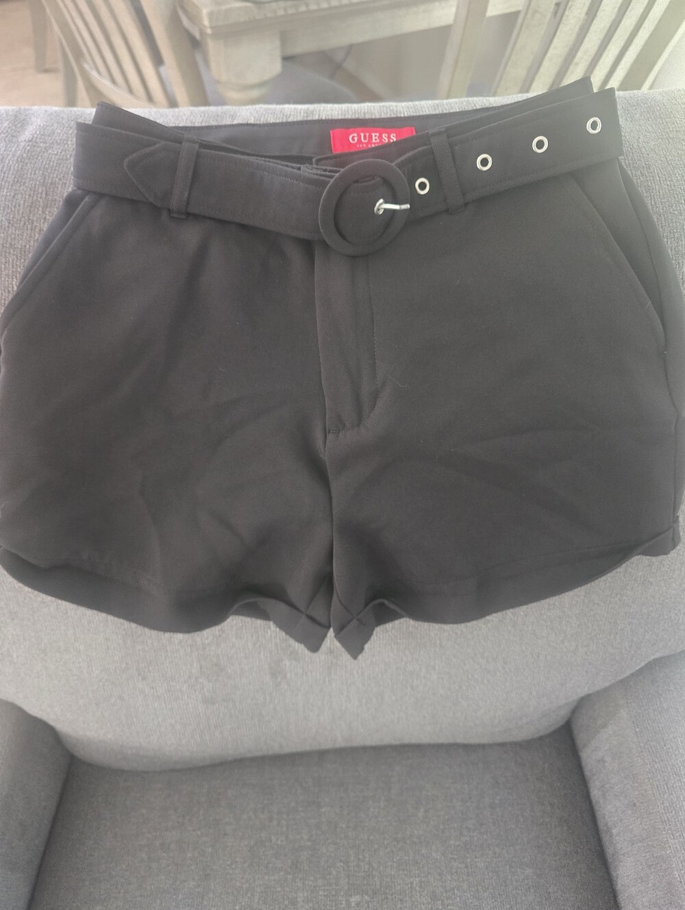 GUESS Black High-Waist Belted Shorts